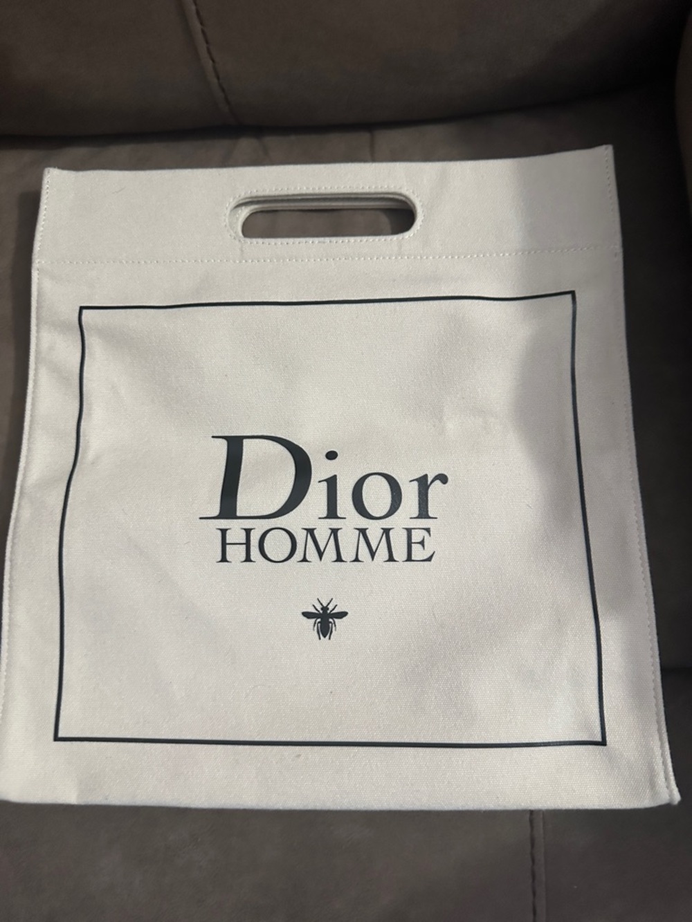 Dior Homme off White Canvas Logo Tote with Black Print